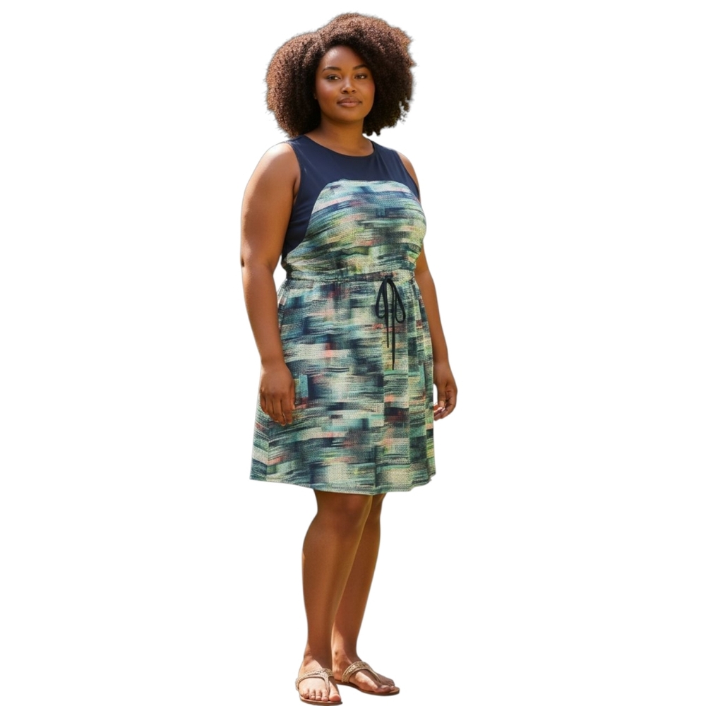 Enfocus Watercolor Tie Waist Dress Women's Plus Size 20W